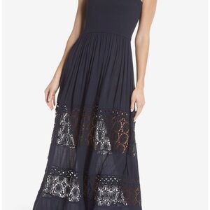 Chelsea28 Black Lace Panel Maxi Dress